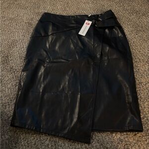 Black Faux Leather wrap Skirt Kate Kasin NWT